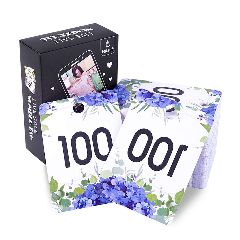 FaCraft Live Number Tag 001-100, Floral Purple Live Sale Number Cards Reusable Normal and Reverse Mirror Image Hanger Cards Hanger Tags Card for Clothes Coat Check Tickets - Image 5